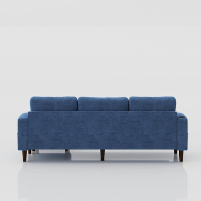 Blue 78'' L-Shaped Fabric 3-Seater Convertible Sofa with Storage Cabinet, USB Ports, and Cup Holder