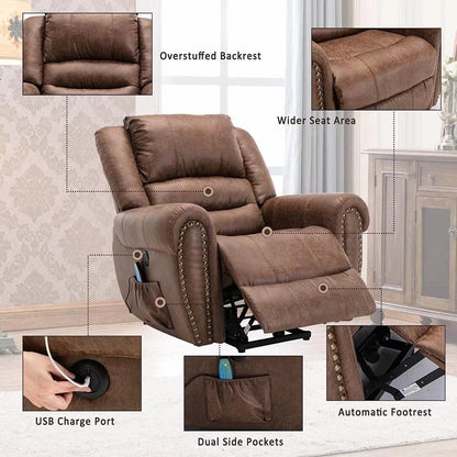 Breathable Rivet Power Lift Recliner Chair with Massage,Heat and USB Port