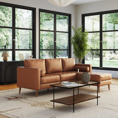 Breeze Mid Century Modern Sofa, Leather Couch with Tufted Cushion and Solid Wood Frame