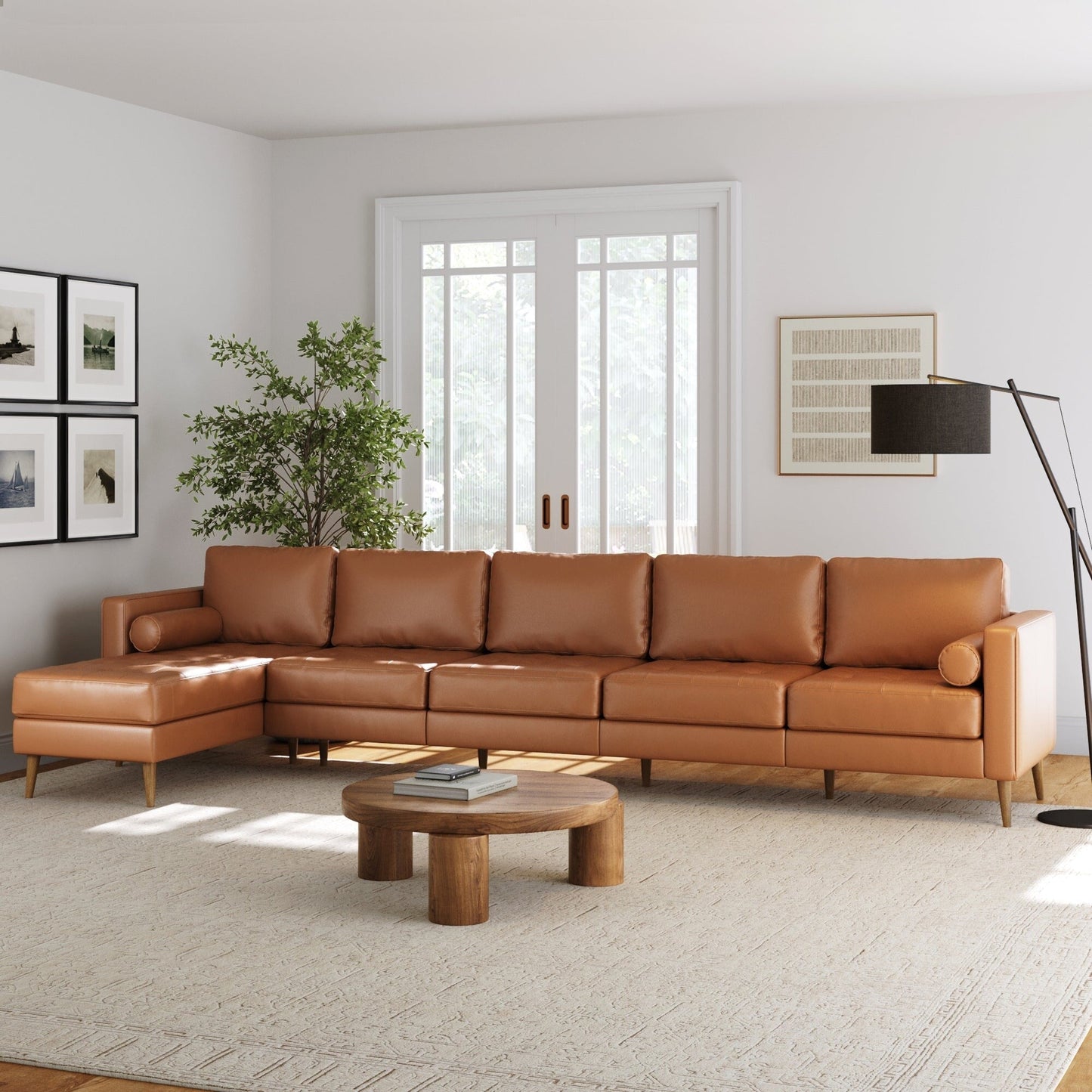 Breeze Mid Century Modern Sofa, Leather Couch with Tufted Cushion and Solid Wood Frame