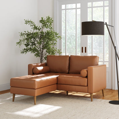 Breeze Mid Century Modern Sofa, Leather Couch with Tufted Cushion and Solid Wood Frame