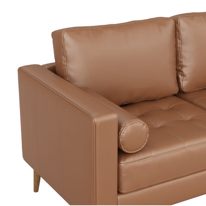 Breeze Mid Century Modern Sofa, Leather Couch with Tufted Cushion and Solid Wood Frame