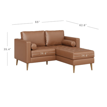 Breeze Mid Century Modern Sofa, Leather Couch with Tufted Cushion and Solid Wood Frame