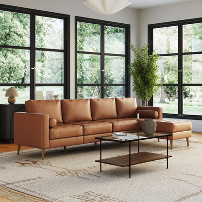 Breeze Mid Century Modern Sofa, Leather Couch with Tufted Cushion and Solid Wood Frame