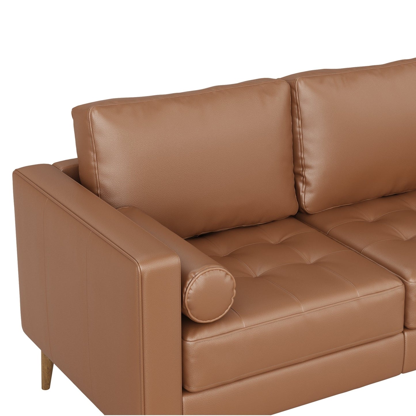 Breeze Mid Century Modern Sofa, Leather Couch with Tufted Cushion and Solid Wood Frame