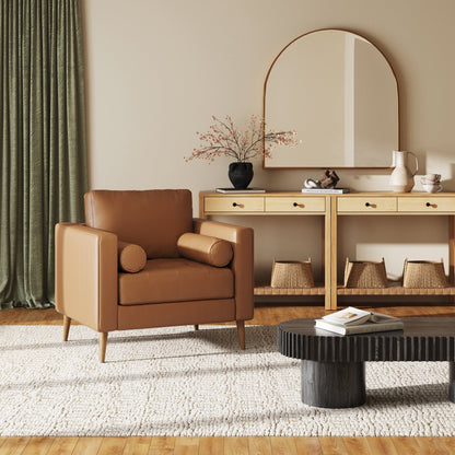 Breeze Mid Century Modern Sofa, Leather Couch with Tufted Cushion and Solid Wood Frame