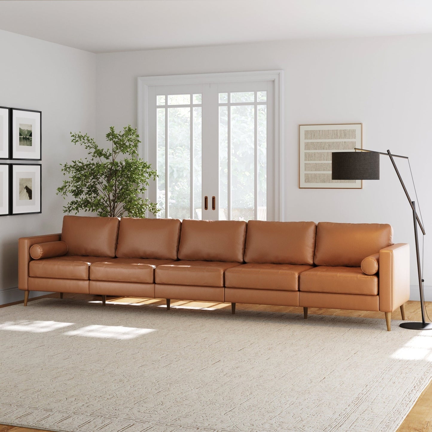 Breeze Mid Century Modern Sofa, Leather Couch with Tufted Cushion and Solid Wood Frame