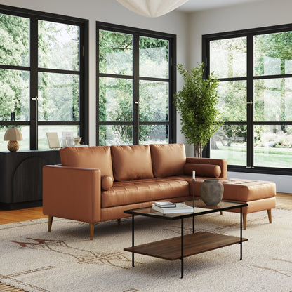 Breeze Mid Century Modern Sofa, Leather Couch with Tufted Cushion and Solid Wood Frame