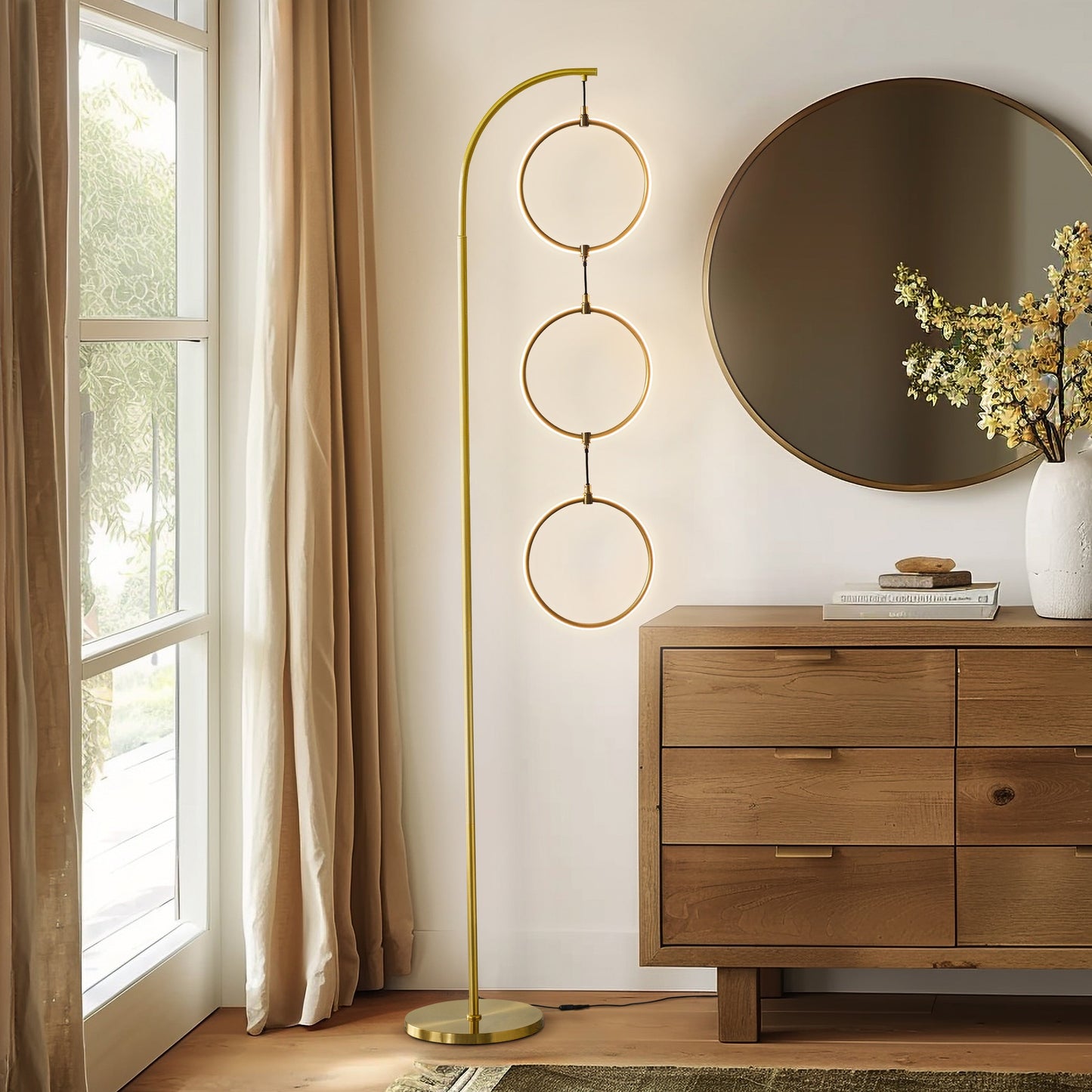Brightech Nova 74 in. Industrial 3 Ring Light LED Super Bright Floor Lamp with 3-Way Dimmer