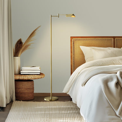 Brightech Leaf 53 in. Industrial 3-Way Dimming LED Floor Lamp with Brass Metal Empire Shade