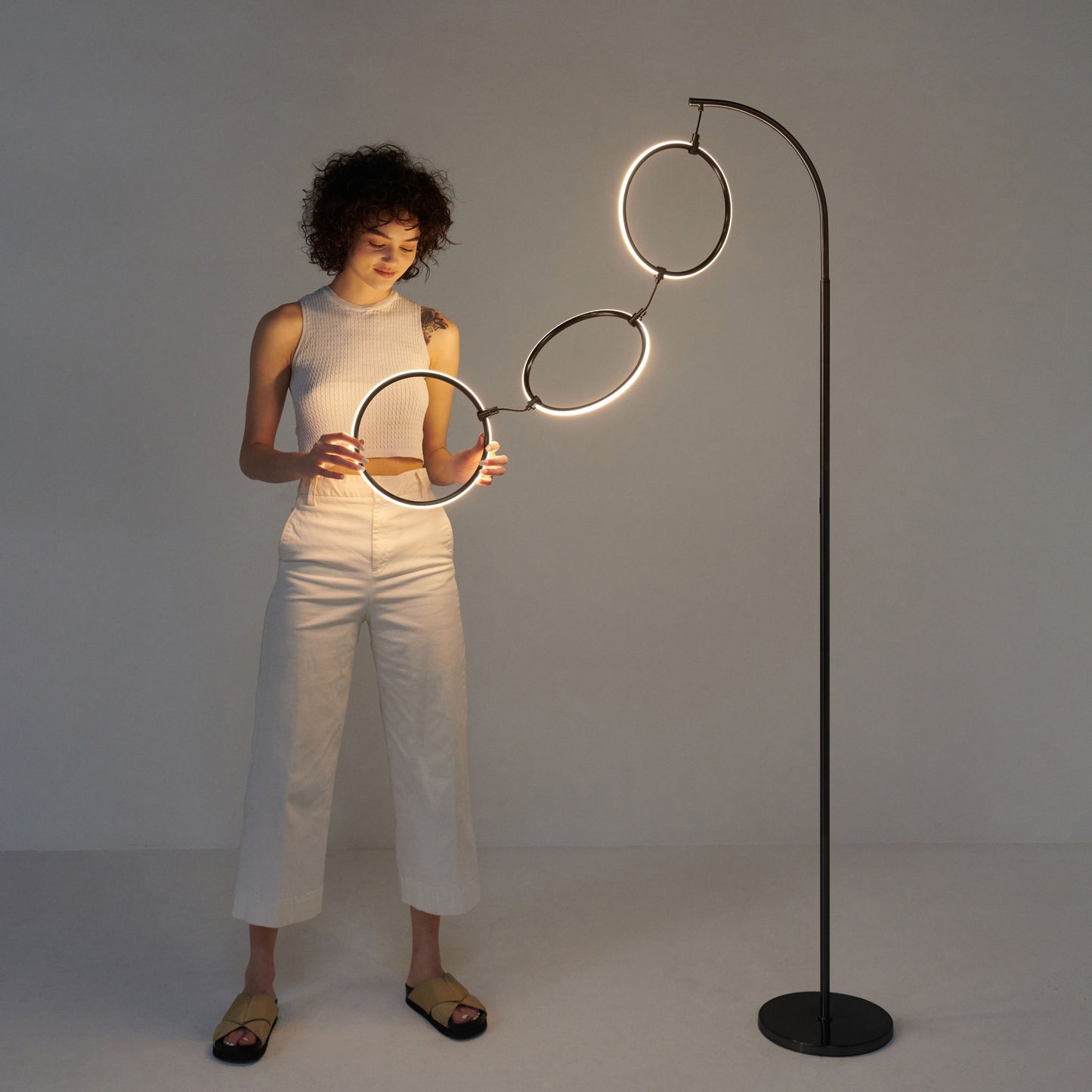 Brightech Nova 74 in. Industrial 3 Ring Light LED Super Bright Floor Lamp with 3-Way Dimmer