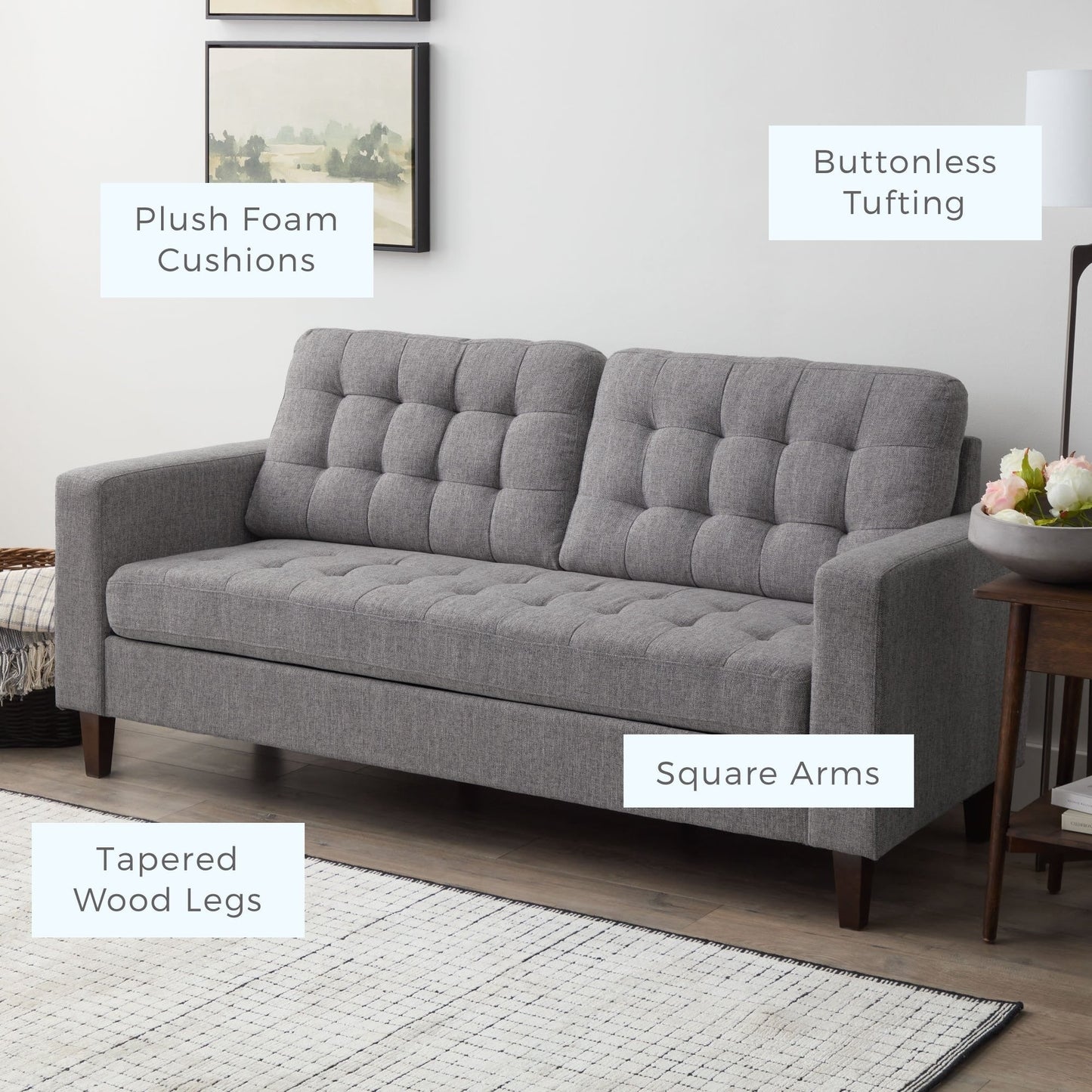 Brookside Brynn 76-in. Square-arm Faux Leather/Velvet/Fabric Sofa