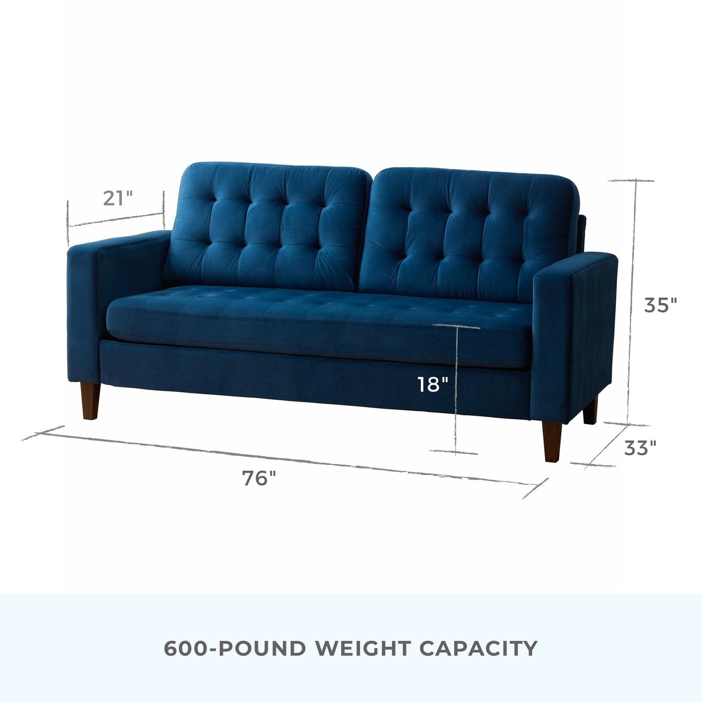 Brookside Brynn 76-in. Square-arm Faux Leather/Velvet/Fabric Sofa