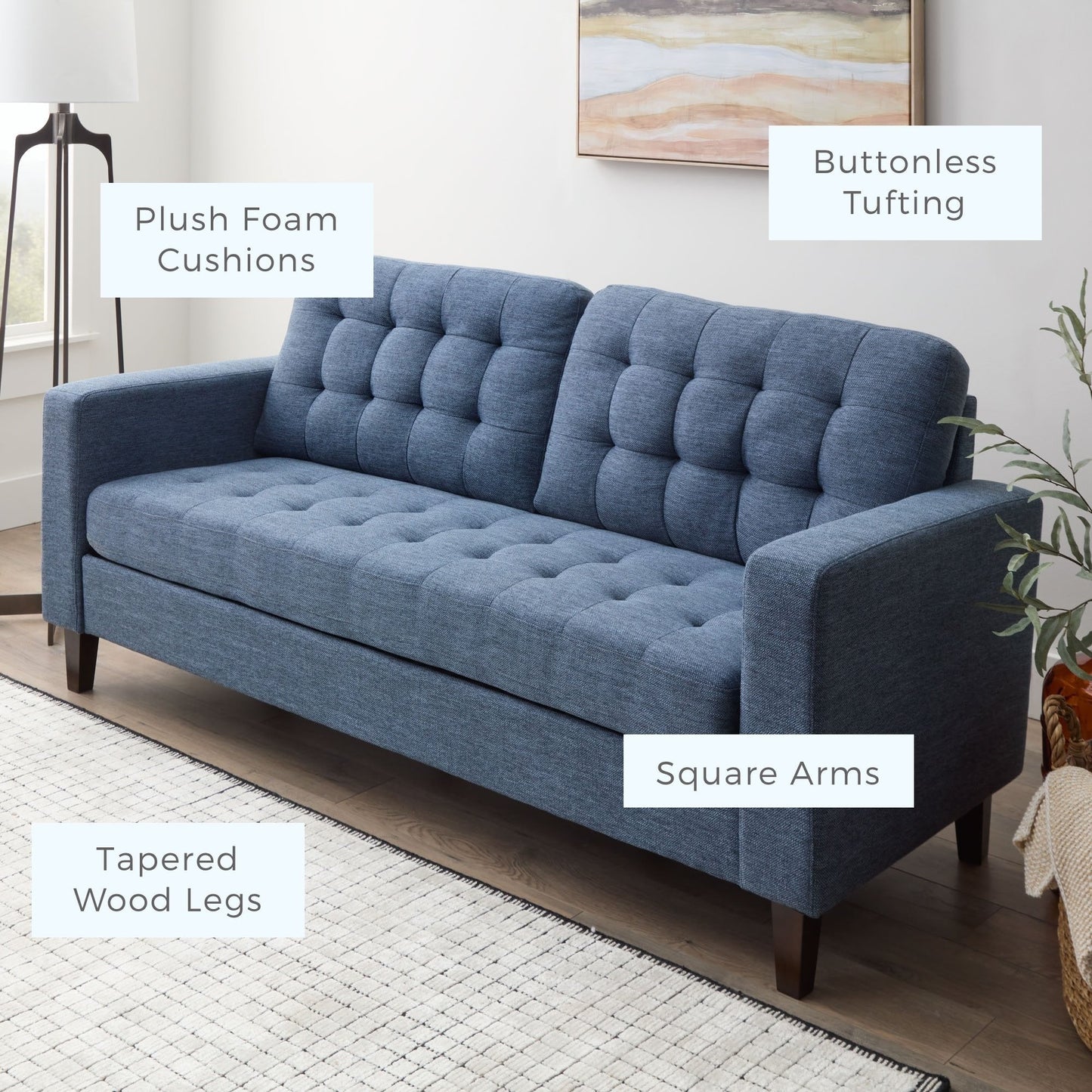 Brookside Brynn 76-in. Square-arm Faux Leather/Velvet/Fabric Sofa