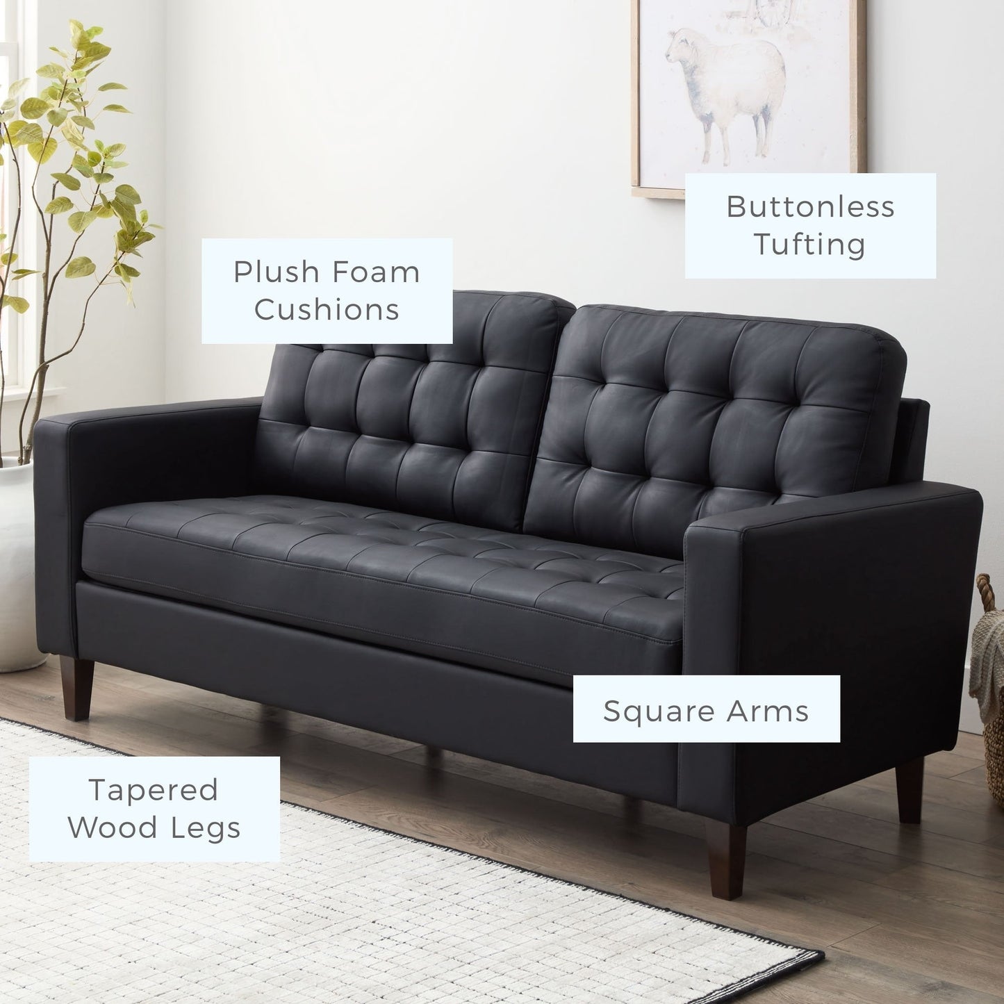 Brookside Brynn 76-in. Square-arm Faux Leather/Velvet/Fabric Sofa
