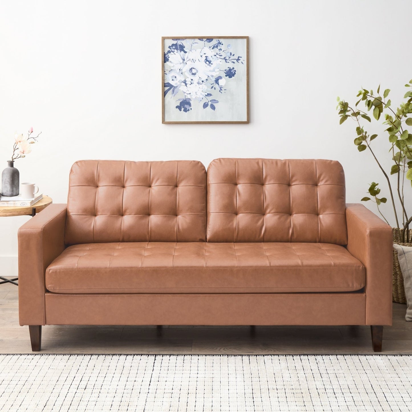 Brookside Brynn 76-in. Square-arm Faux Leather/Velvet/Fabric Sofa