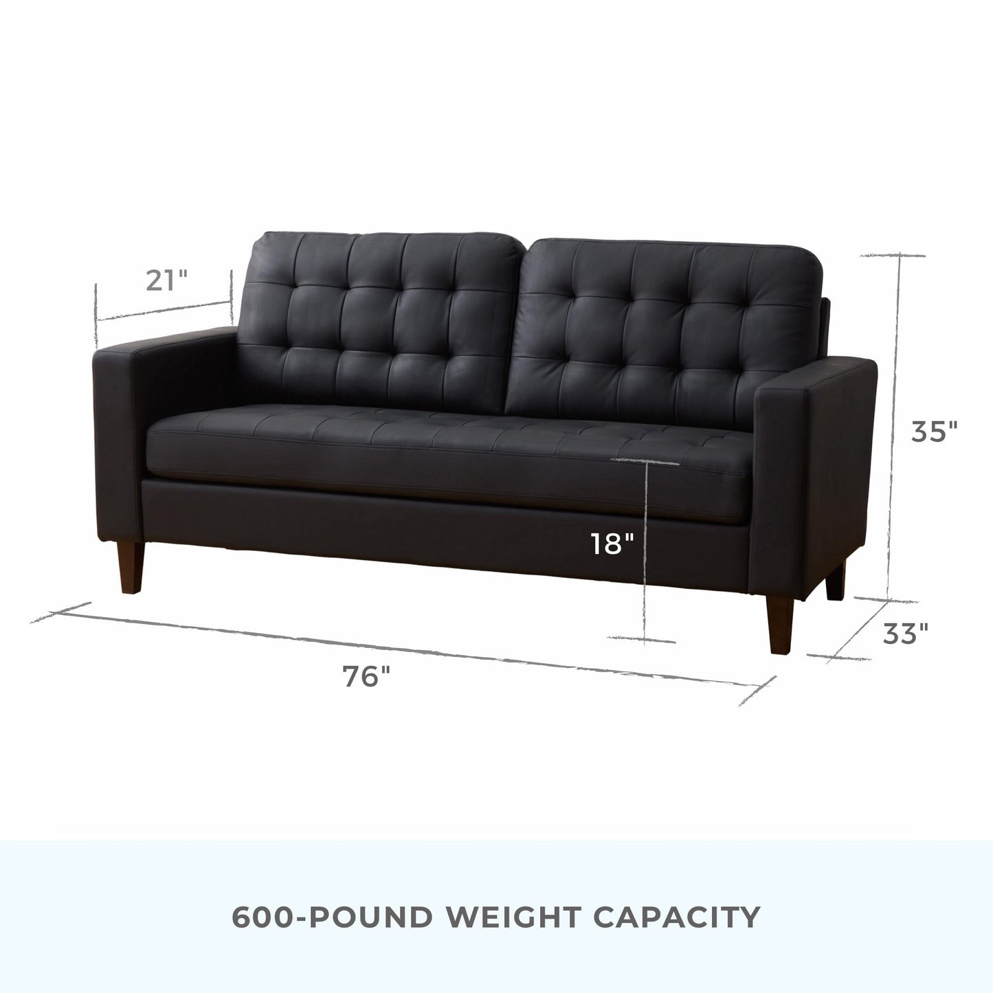 Brookside Brynn 76-in. Square-arm Faux Leather/Velvet/Fabric Sofa