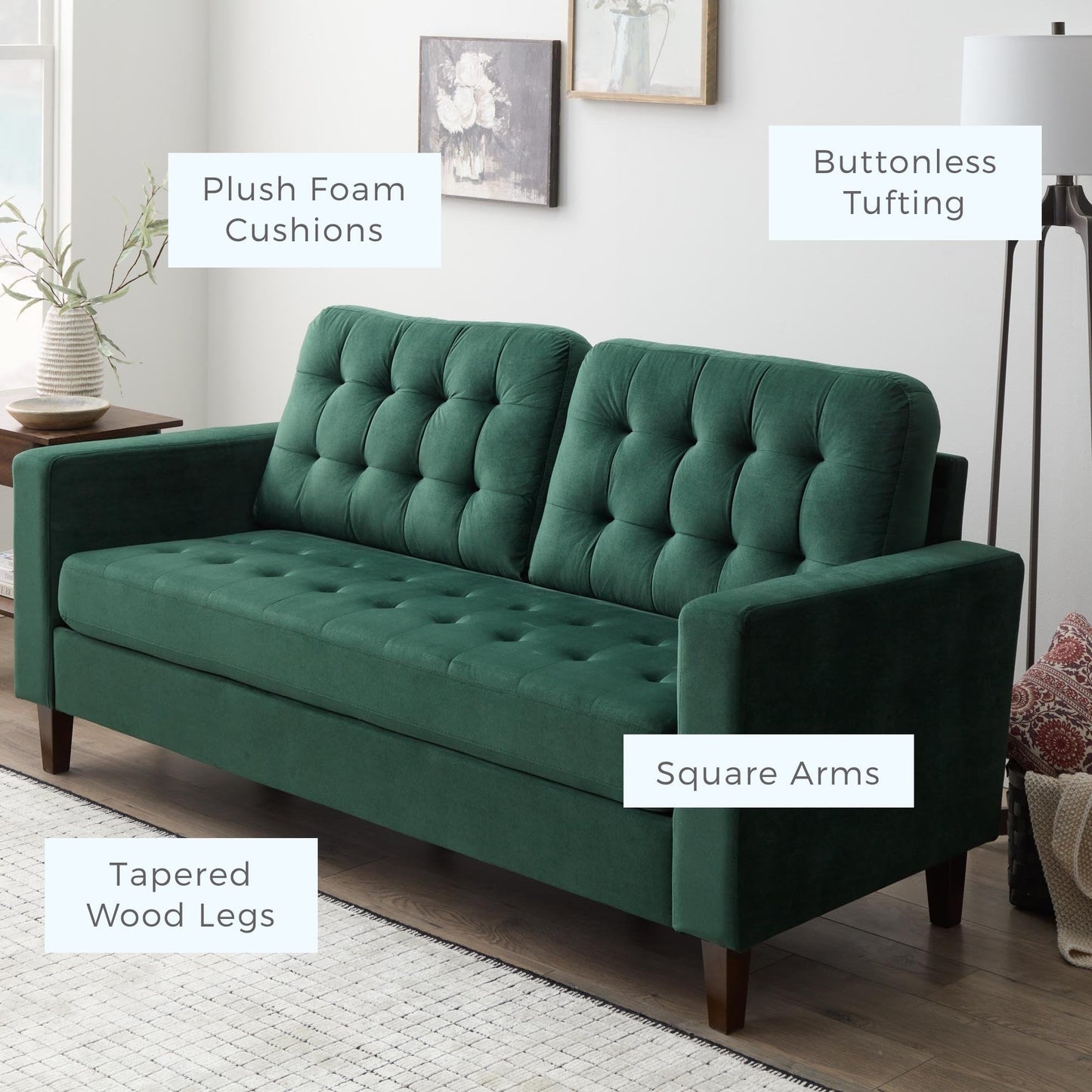 Brookside Brynn 76-in. Square-arm Faux Leather/Velvet/Fabric Sofa