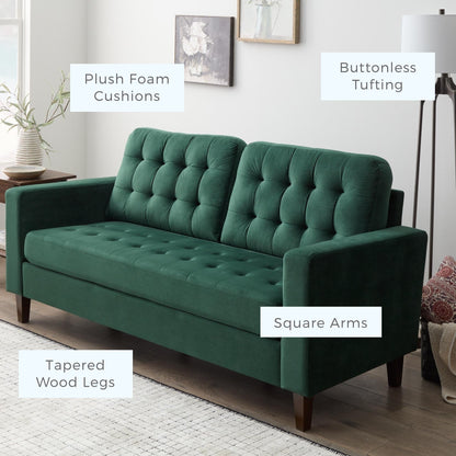 Brookside Brynn 76-in. Square-arm Faux Leather/Velvet/Fabric Sofa