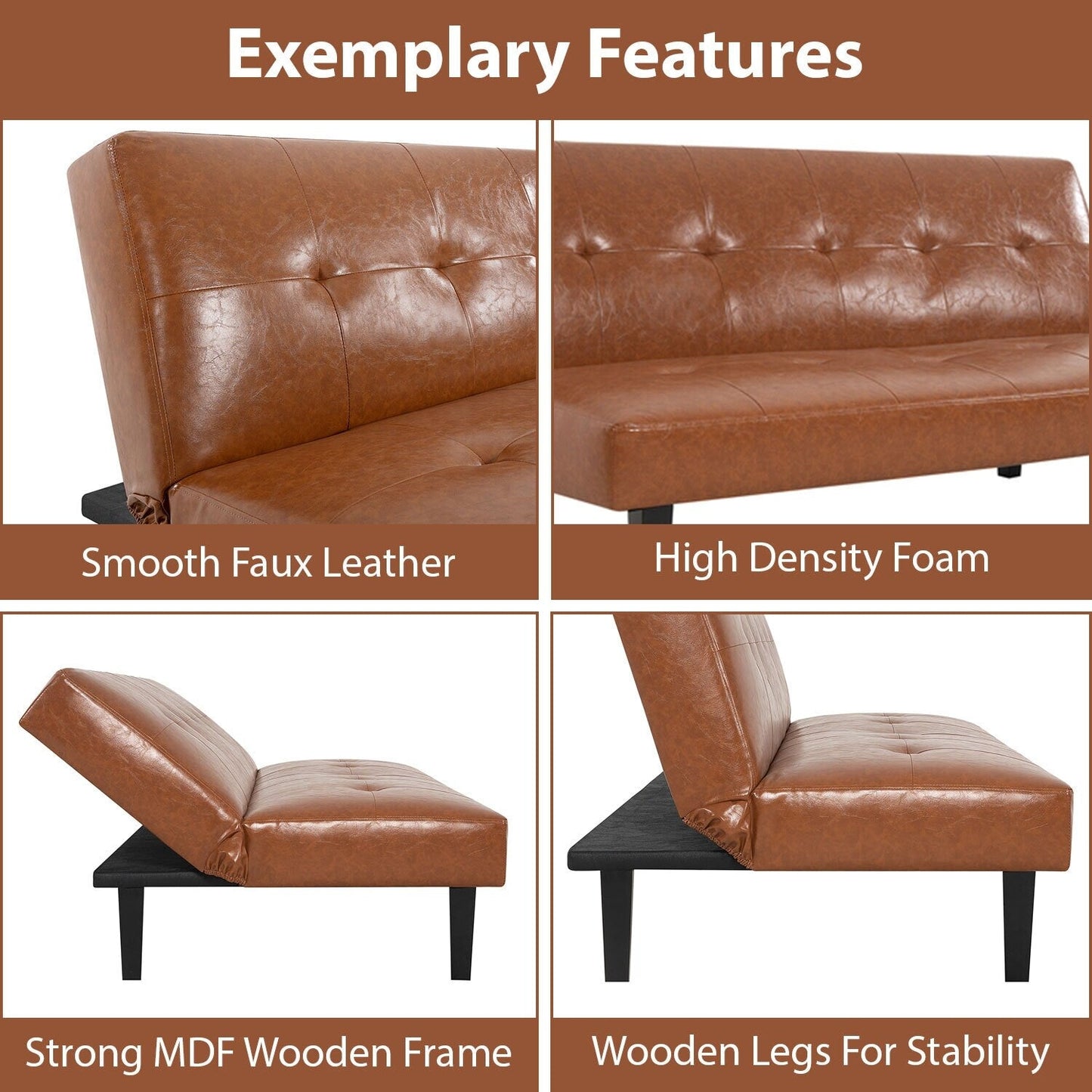 Ultimate Futon Sofa Collection: Futon Sofa with Armrest and Cupholders, Button Tufted Sofa with Wooden Legs