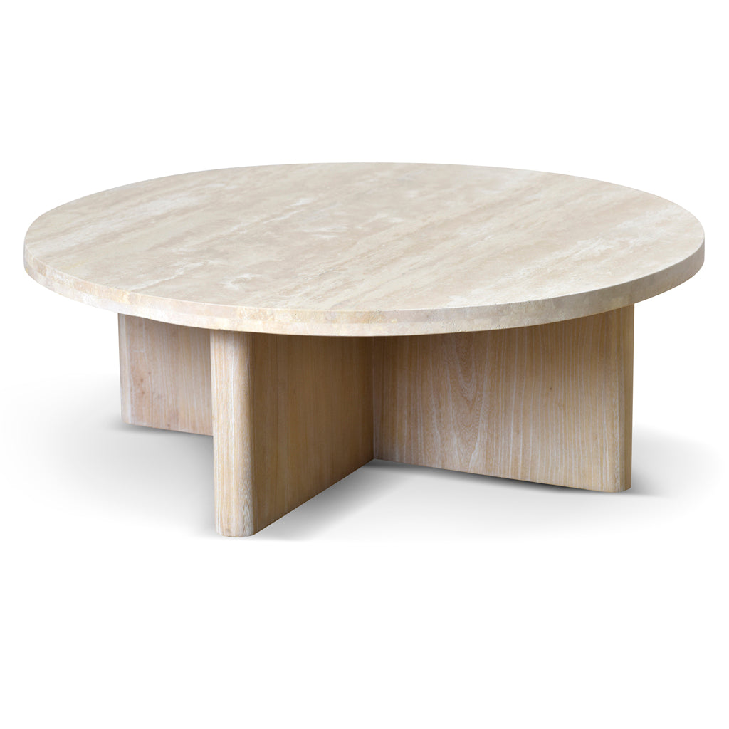 Agosti Travertine Marble 100cm Round Coffee Table - White Wash