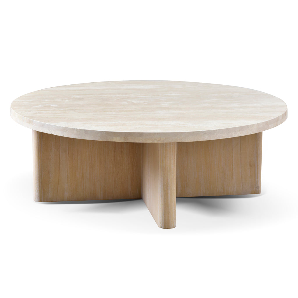 Agosti Travertine Marble 100cm Round Coffee Table - White Wash