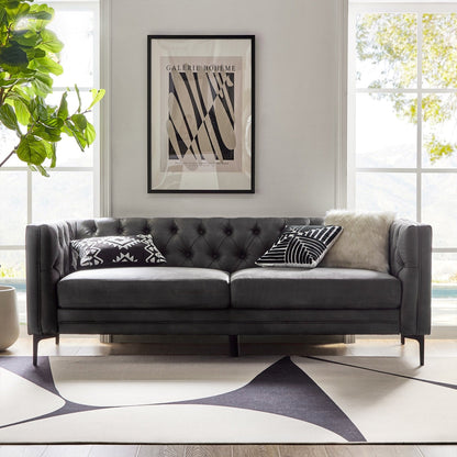 Calymne 84 Classic Square Arms Sofa with Button-Tufted Back by HULALA HOME