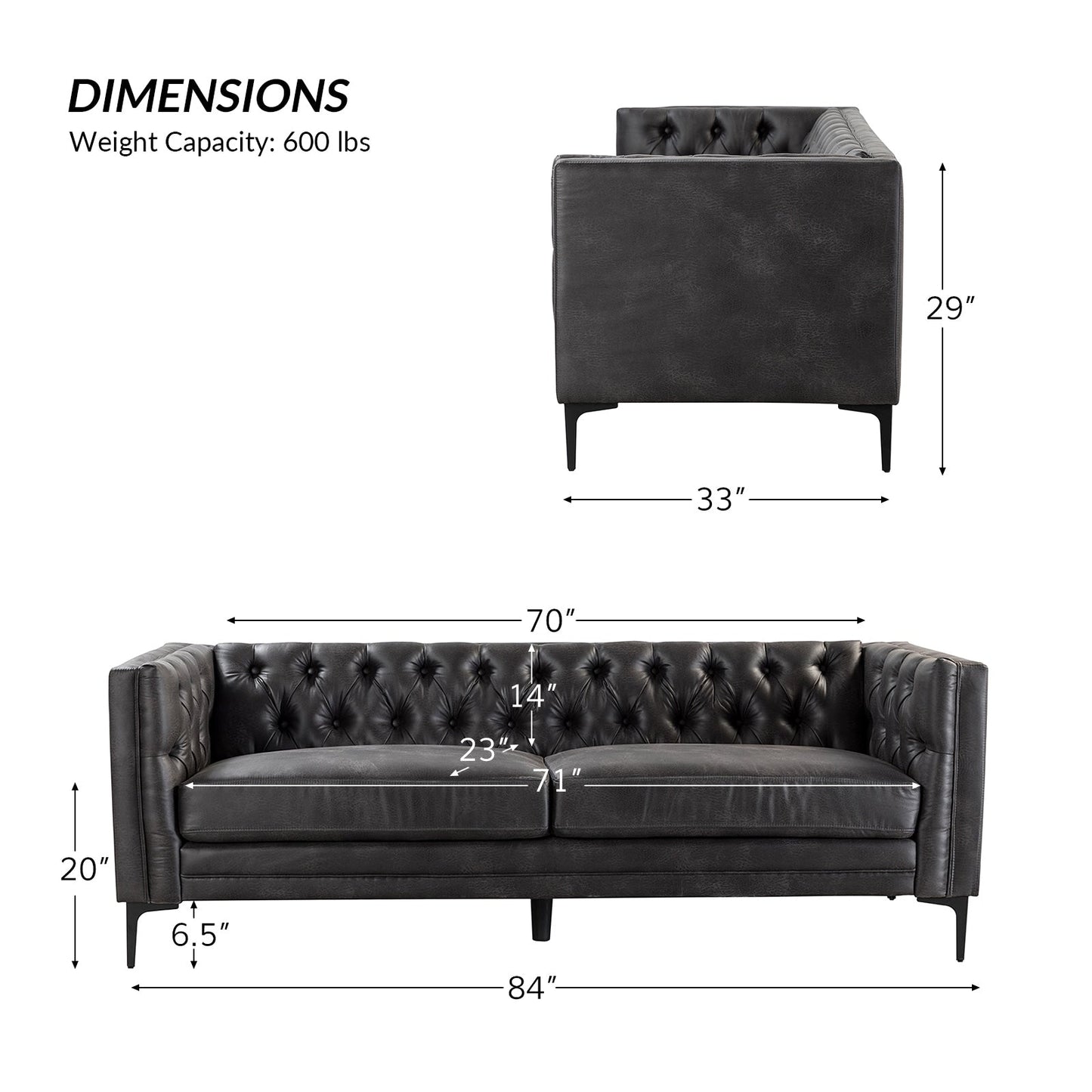 Calymne 84 Classic Square Arms Sofa with Button-Tufted Back by HULALA HOME