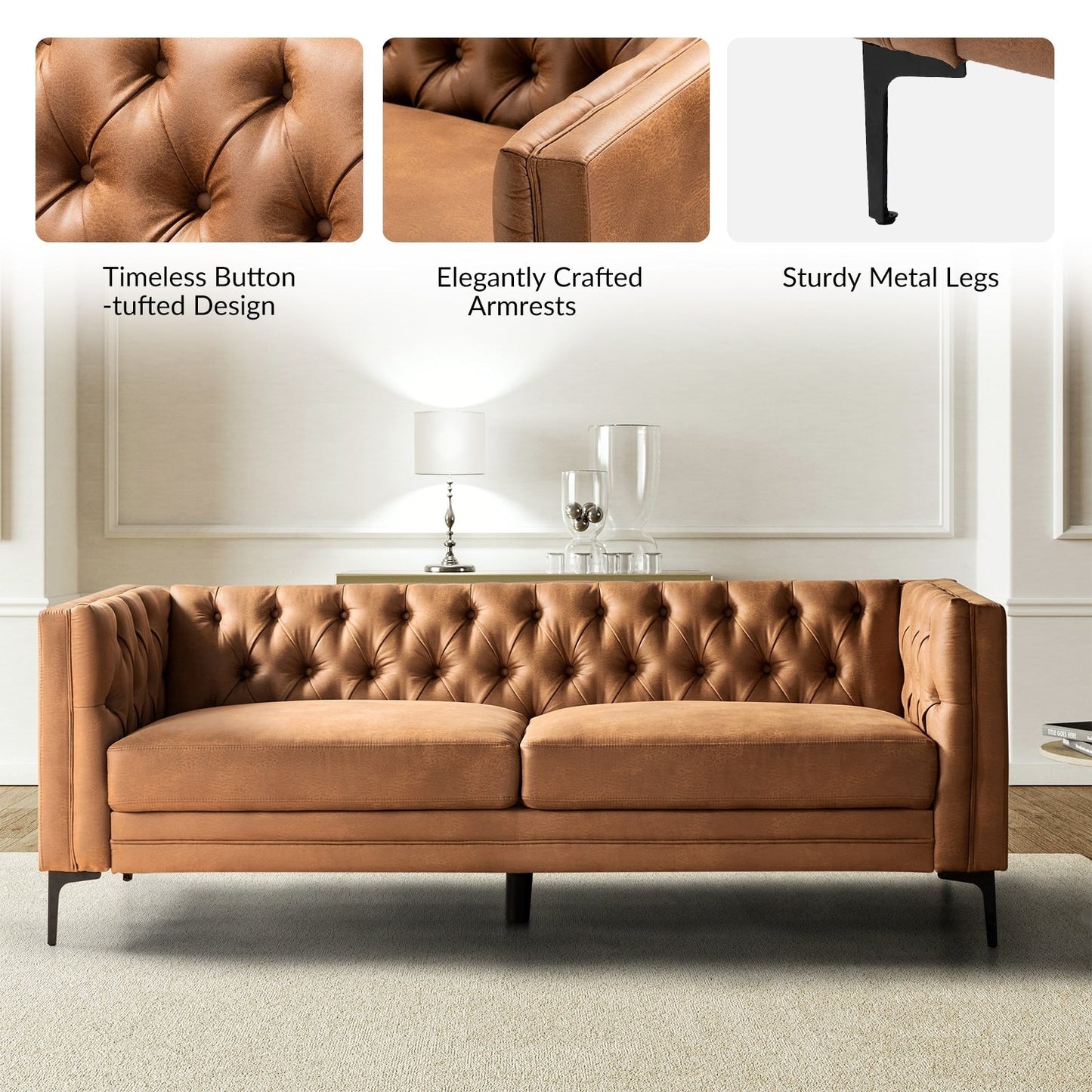 Calymne 84 Classic Square Arms Sofa with Button-Tufted Back by HULALA HOME
