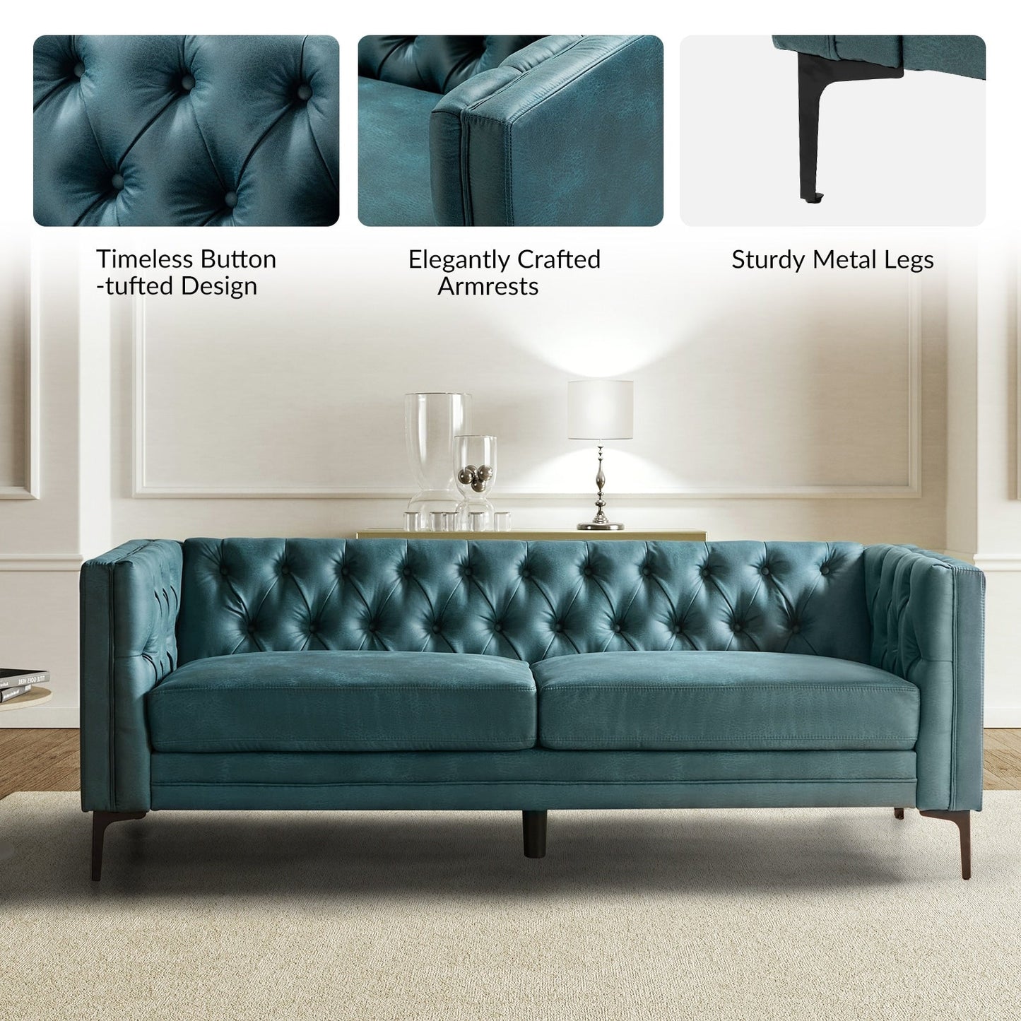 Calymne 84 Classic Square Arms Sofa with Button-Tufted Back by HULALA HOME