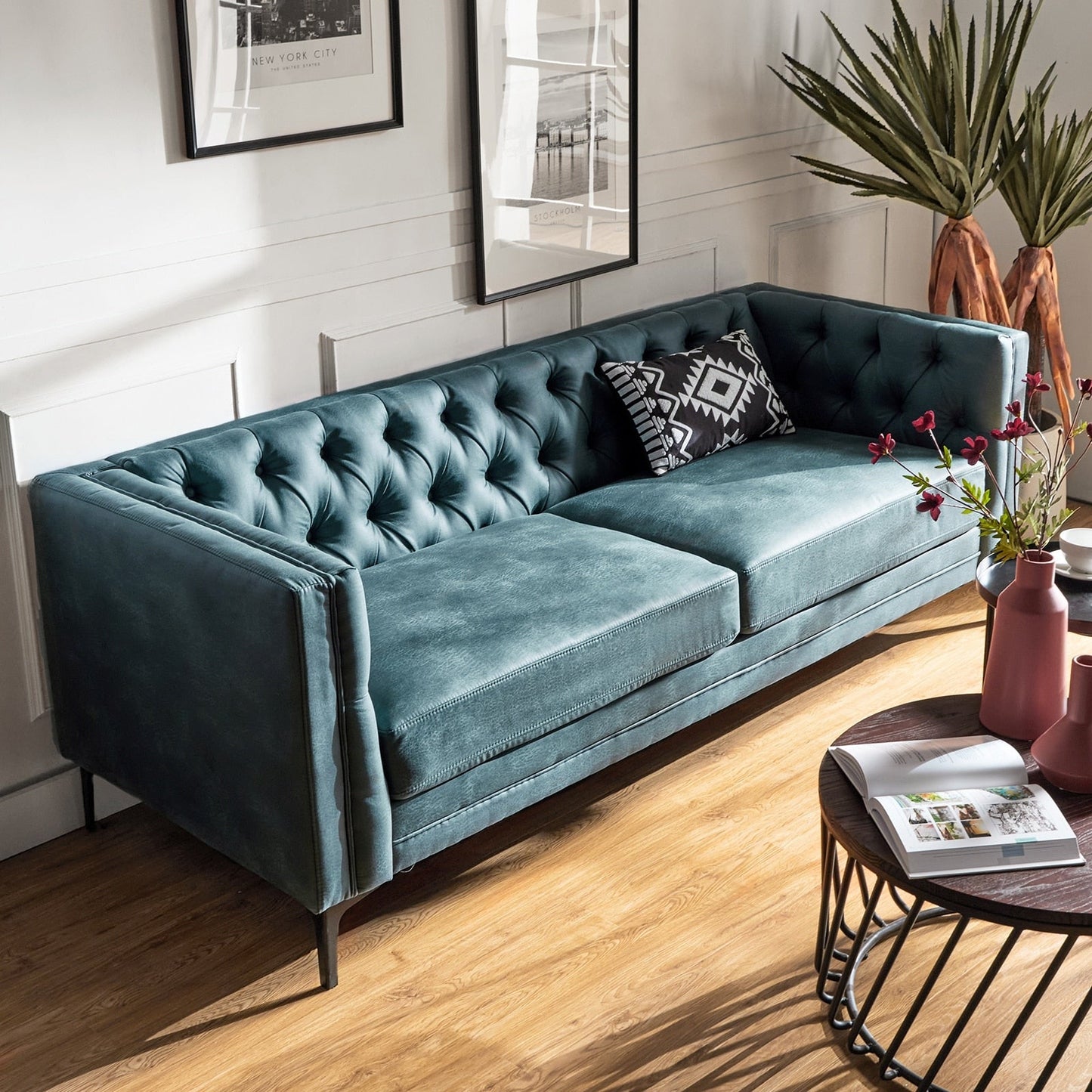 Calymne 84 Classic Square Arms Sofa with Button-Tufted Back by HULALA HOME