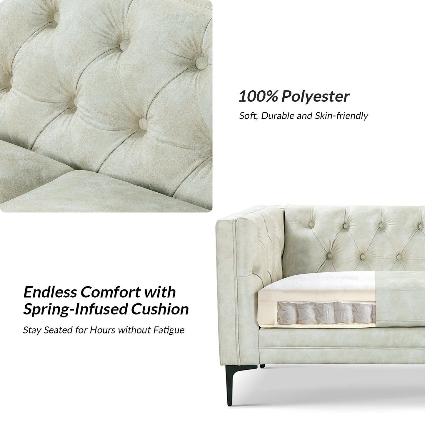 Calymne 84 Classic Square Arms Sofa with Button-Tufted Back by HULALA HOME