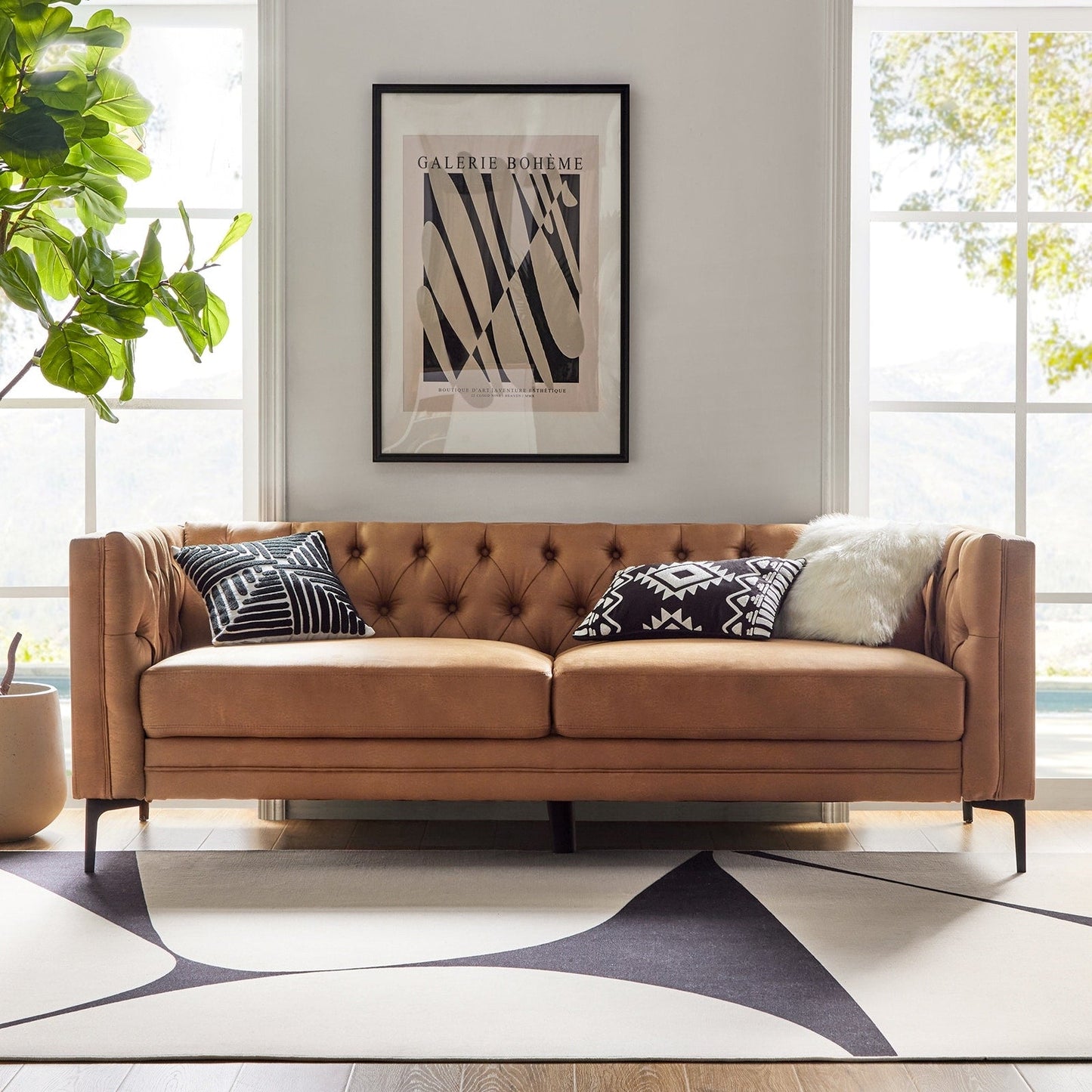 Calymne 84 Classic Square Arms Sofa with Button-Tufted Back by HULALA HOME