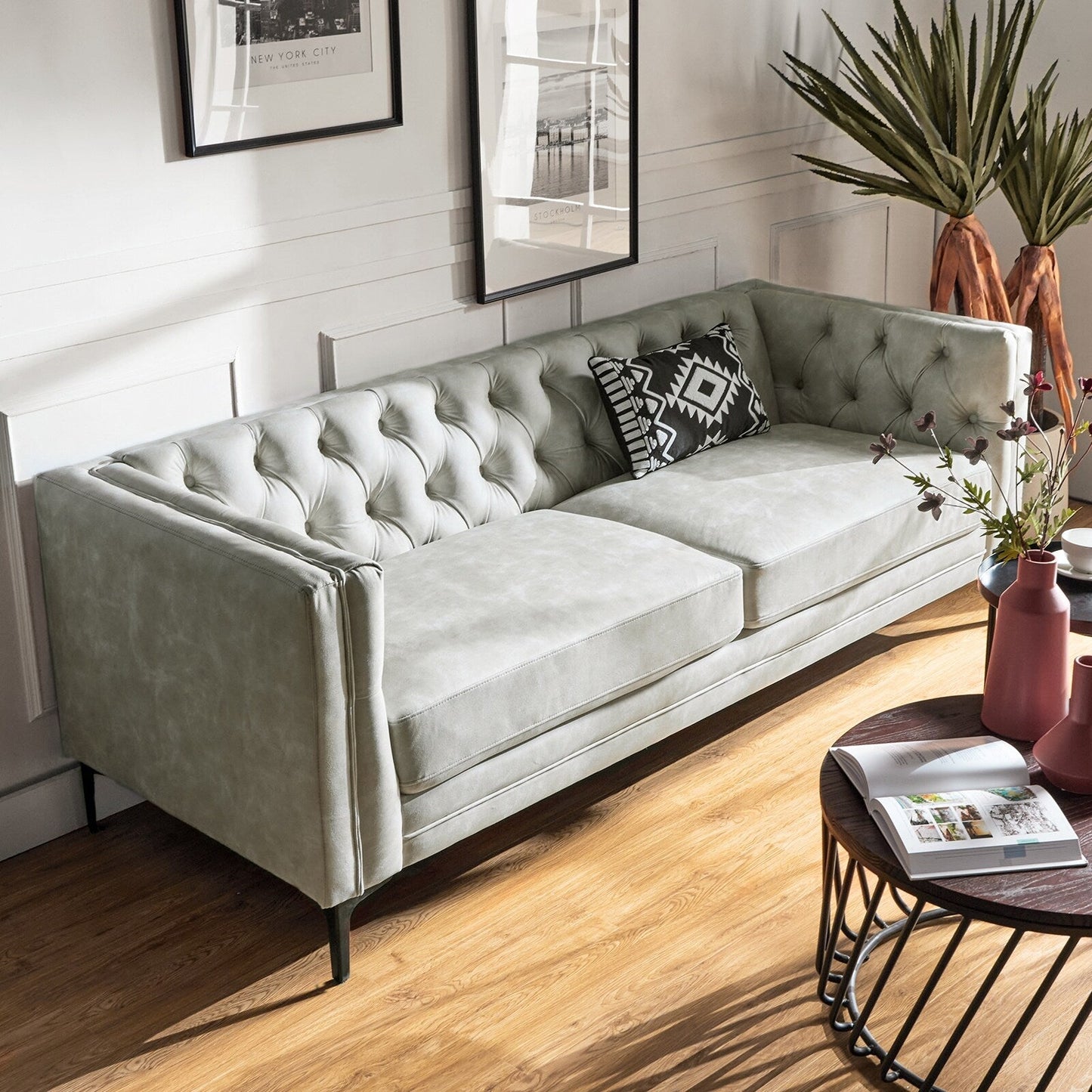 Calymne 84 Classic Square Arms Sofa with Button-Tufted Back by HULALA HOME