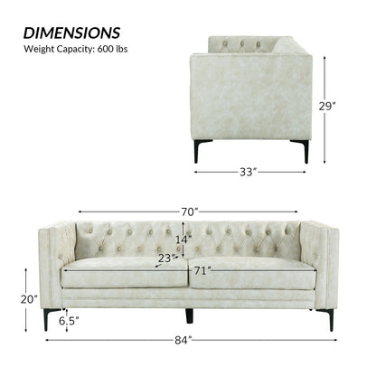 Calymne 84 Classic Square Arms Sofa with Button-Tufted Back by HULALA HOME