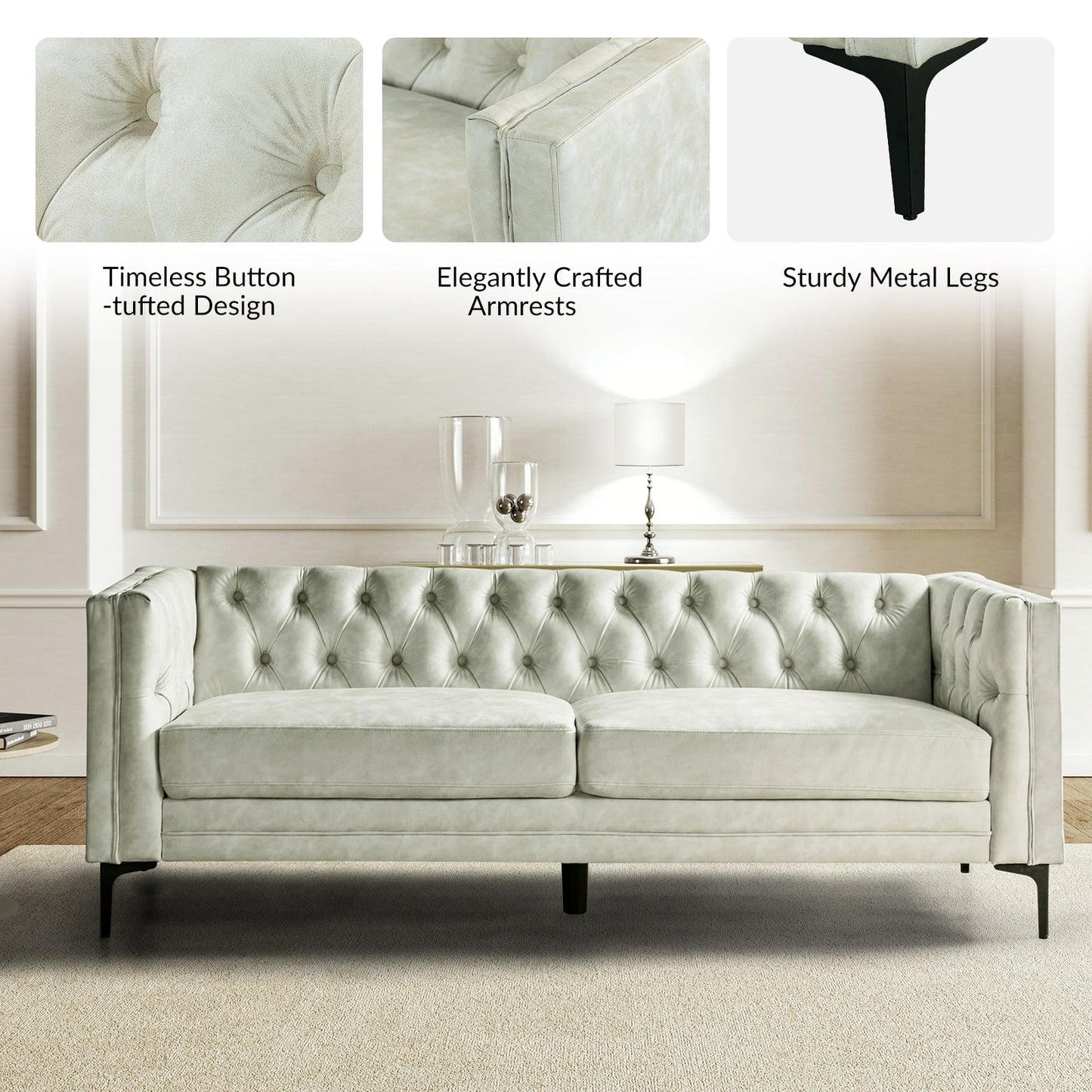 Calymne 84 Classic Square Arms Sofa with Button-Tufted Back by HULALA HOME
