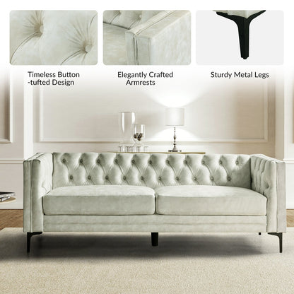 Calymne 84 Classic Square Arms Sofa with Button-Tufted Back by HULALA HOME
