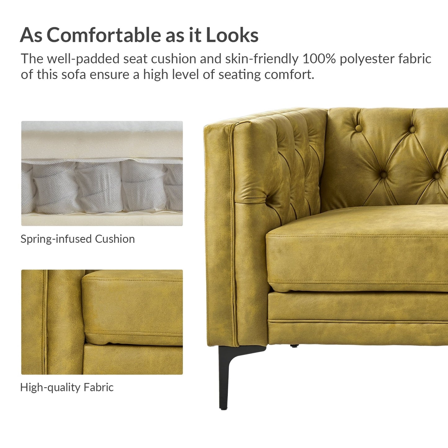 Calymne 84 Classic Square Arms Sofa with Button-Tufted Back by HULALA HOME
