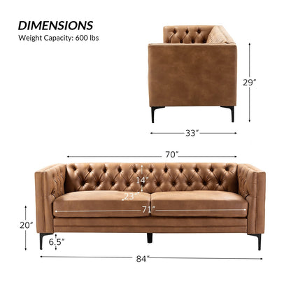 Calymne 84 Classic Square Arms Sofa with Button-Tufted Back by HULALA HOME