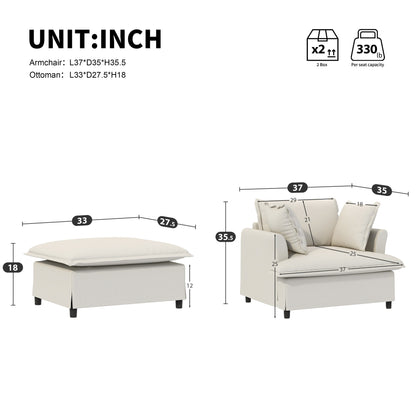 Chaise Lounge,Chenille Single Sofa Bed With Wide Seat,Upholstered Lazy Sleeper Armchair With Movable Ottoman,Reading Couch Set