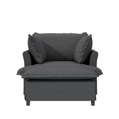 Chaise Lounge,Chenille Single Sofa Bed With Wide Seat,Upholstered Lazy Sleeper Armchair With Movable Ottoman,Reading Couch Set