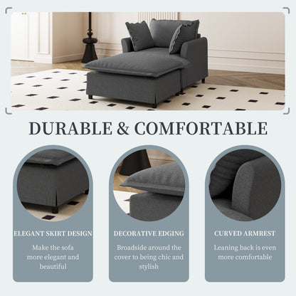 Chaise Lounge,Chenille Single Sofa Bed With Wide Seat,Upholstered Lazy Sleeper Armchair With Movable Ottoman,Reading Couch Set