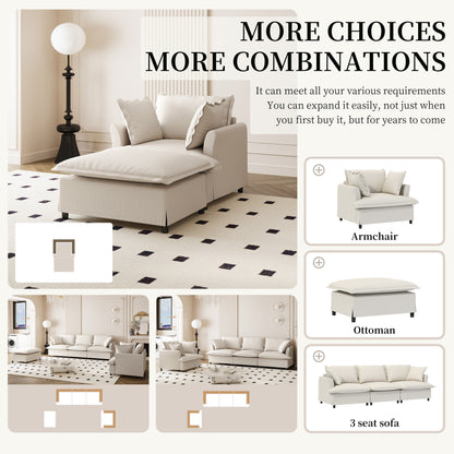 Chaise Lounge,Chenille Single Sofa Bed With Wide Seat,Upholstered Lazy Sleeper Armchair With Movable Ottoman,Reading Couch Set
