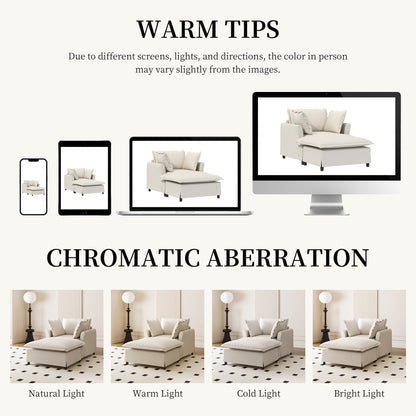 Chaise Lounge,Chenille Single Sofa Bed With Wide Seat,Upholstered Lazy Sleeper Armchair With Movable Ottoman,Reading Couch Set