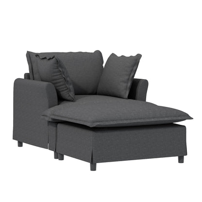Chaise Lounge,Chenille Single Sofa Bed With Wide Seat,Upholstered Lazy Sleeper Armchair With Movable Ottoman,Reading Couch Set