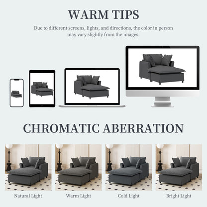 Chaise Lounge,Chenille Single Sofa Bed With Wide Seat,Upholstered Lazy Sleeper Armchair With Movable Ottoman,Reading Couch Set