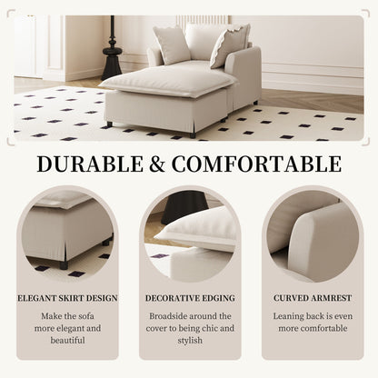 Chaise Lounge,Chenille Single Sofa Bed With Wide Seat,Upholstered Lazy Sleeper Armchair With Movable Ottoman,Reading Couch Set