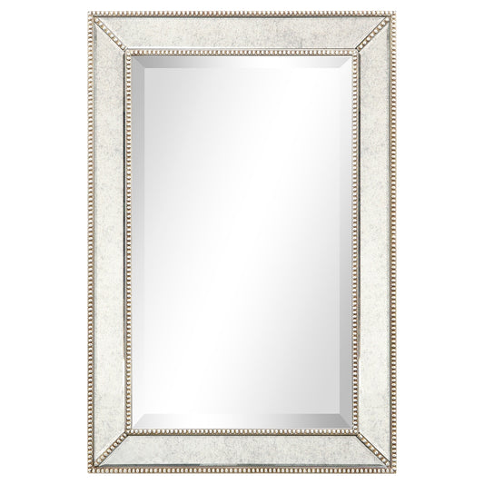 Champagne Bead Beveled Rectangular Wall Mirror - Clear