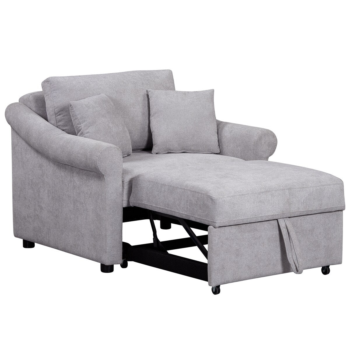 Chenille Convertible Sleeper Chair with Adjustable Backrest, 3 IN 1 Lounger Chair Turns Into Bed, Single Bed for Living Room