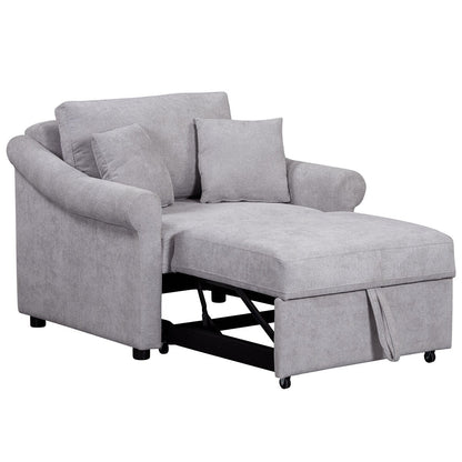 Chenille Convertible Sleeper Chair with Adjustable Backrest, 3 IN 1 Lounger Chair Turns Into Bed, Single Bed for Living Room